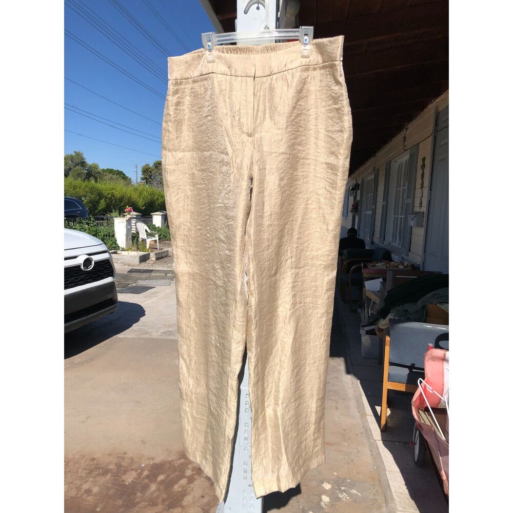 NWT Y2K Chico's Travelers Collection Gold Shimmer Welt Pocket Pant Party Size 10